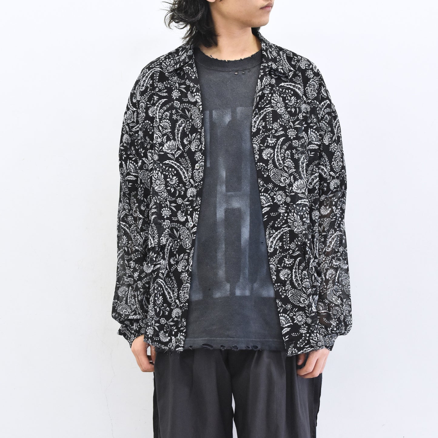 THE JEAN PIERRE / Sheer Paisely Shirt - BLACK