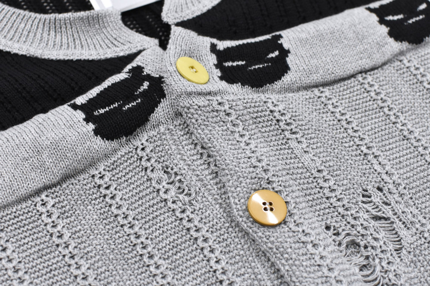 BODYSONG. / REVERSIBLE DISTRESSED SUMMER KNIT CARDIGAN - BLACK