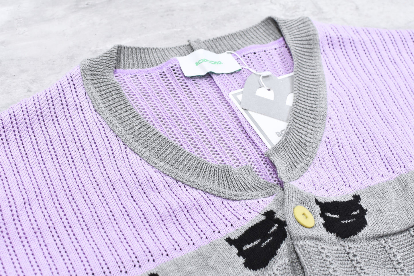 BODYSONG. / REVERSIBLE DISTRESSED SUMMER KNIT CARDIGAN - PURPLE
