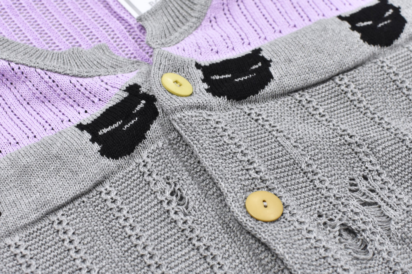 BODYSONG. / REVERSIBLE DISTRESSED SUMMER KNIT CARDIGAN - PURPLE