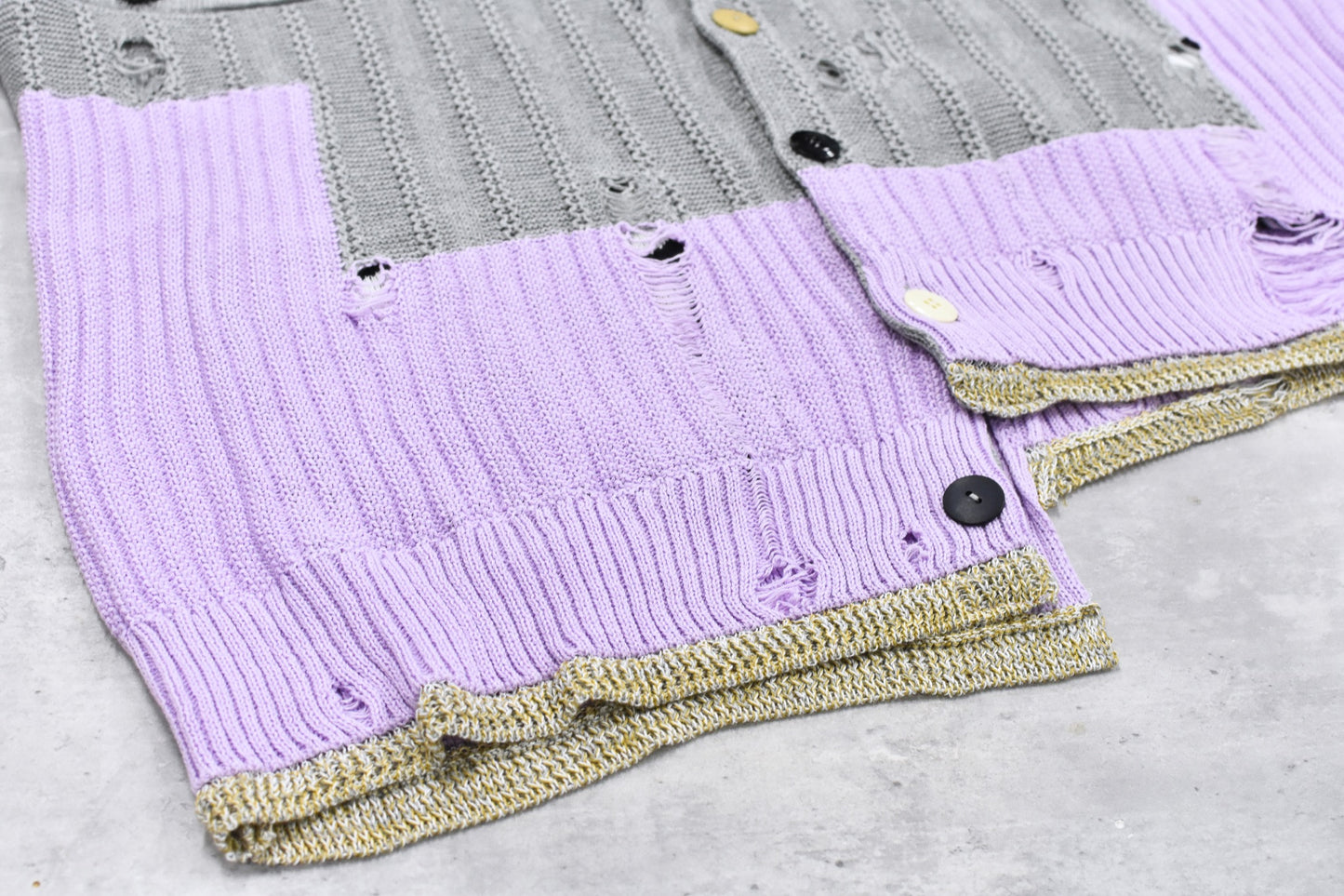 BODYSONG. / REVERSIBLE DISTRESSED SUMMER KNIT CARDIGAN - PURPLE