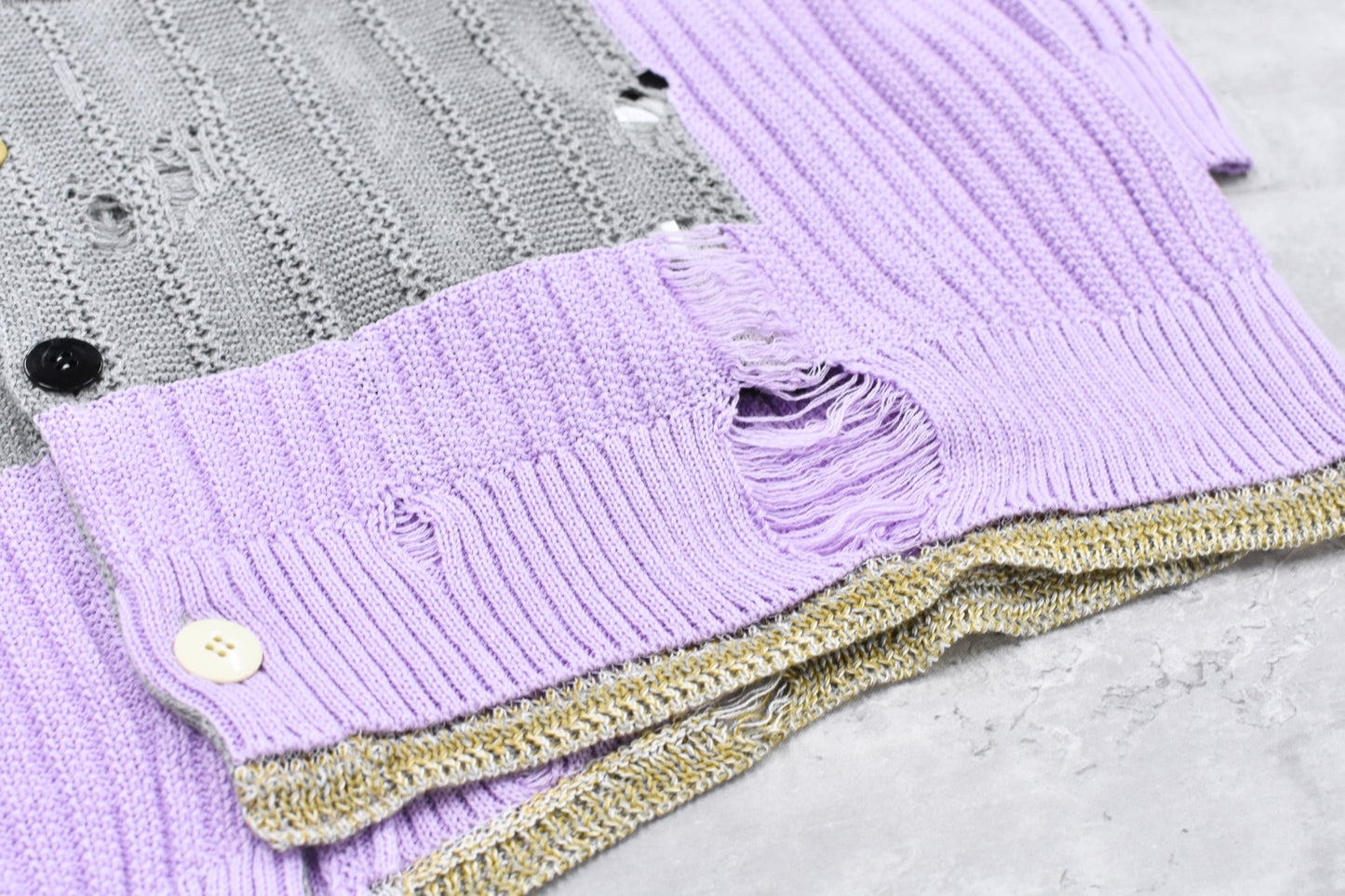 BODYSONG. / REVERSIBLE DISTRESSED SUMMER KNIT CARDIGAN - PURPLE