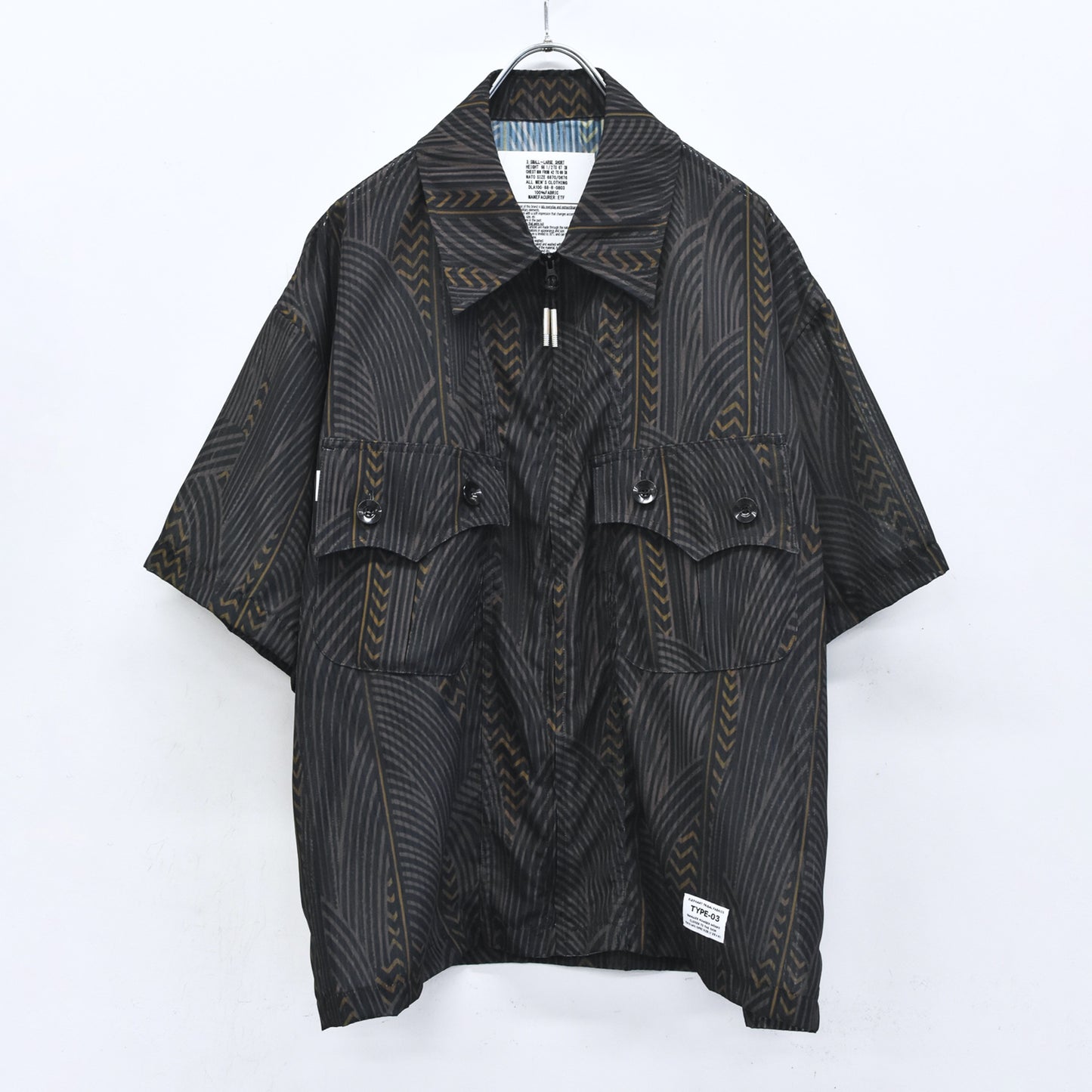 elephant TRIBAL fabrics / NO A/C Zip Shirt - BLACK