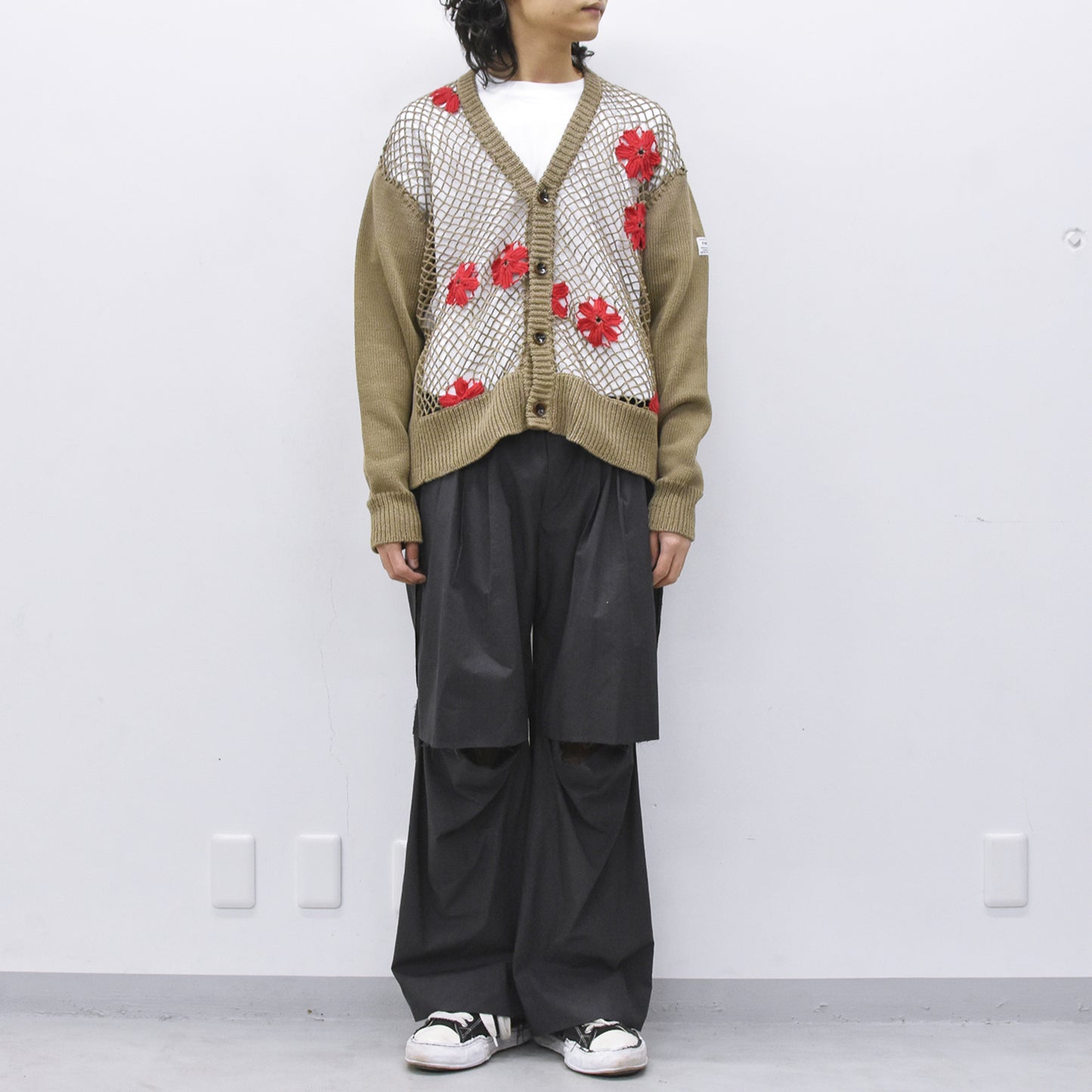 elephant TRIBAL fabrics / Flower Crochet Cardigan - BEIGE