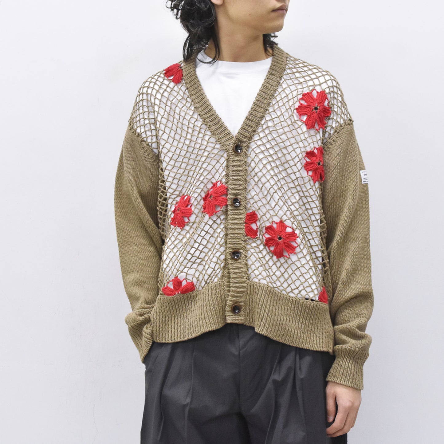 elephant TRIBAL fabrics / Flower Crochet Cardigan - BEIGE