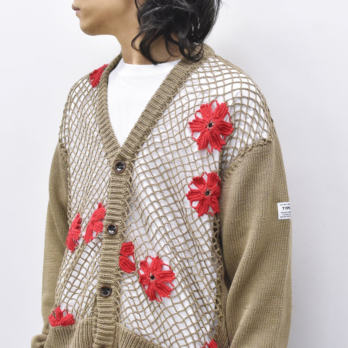elephant TRIBAL fabrics / Flower Crochet Cardigan - BEIGE