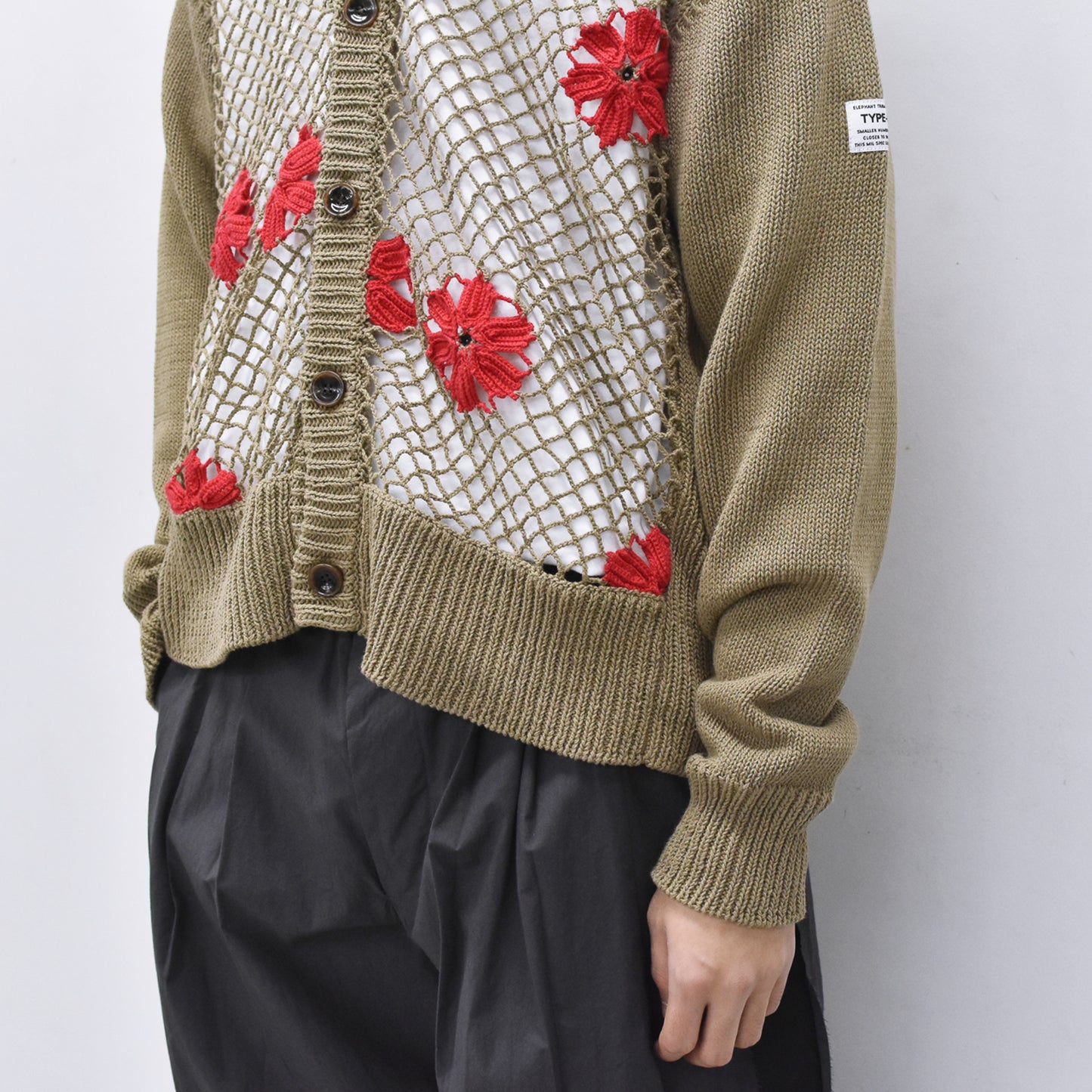 elephant TRIBAL fabrics / Flower Crochet Cardigan - BEIGE
