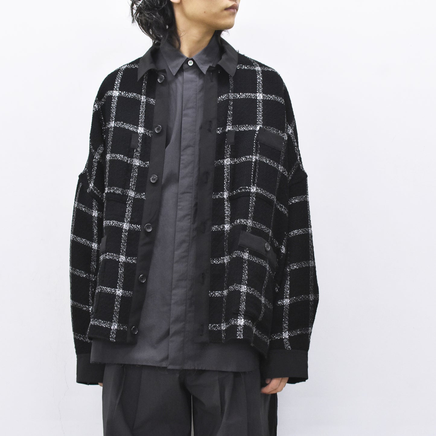 THE JEAN PIERRE / 11XL Tear Off Sheer Tweed Jacket - BLACK