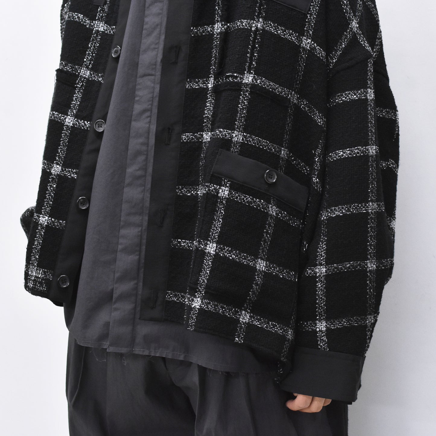 THE JEAN PIERRE / 11XL Tear Off Sheer Tweed Jacket - BLACK