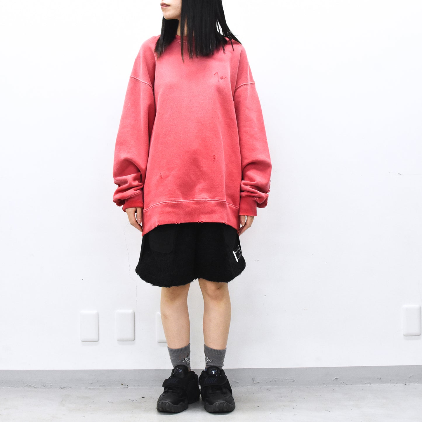 THE JEAN PIERRE / Pigment Grunge Destroy Sweat Shirt - FADE RED