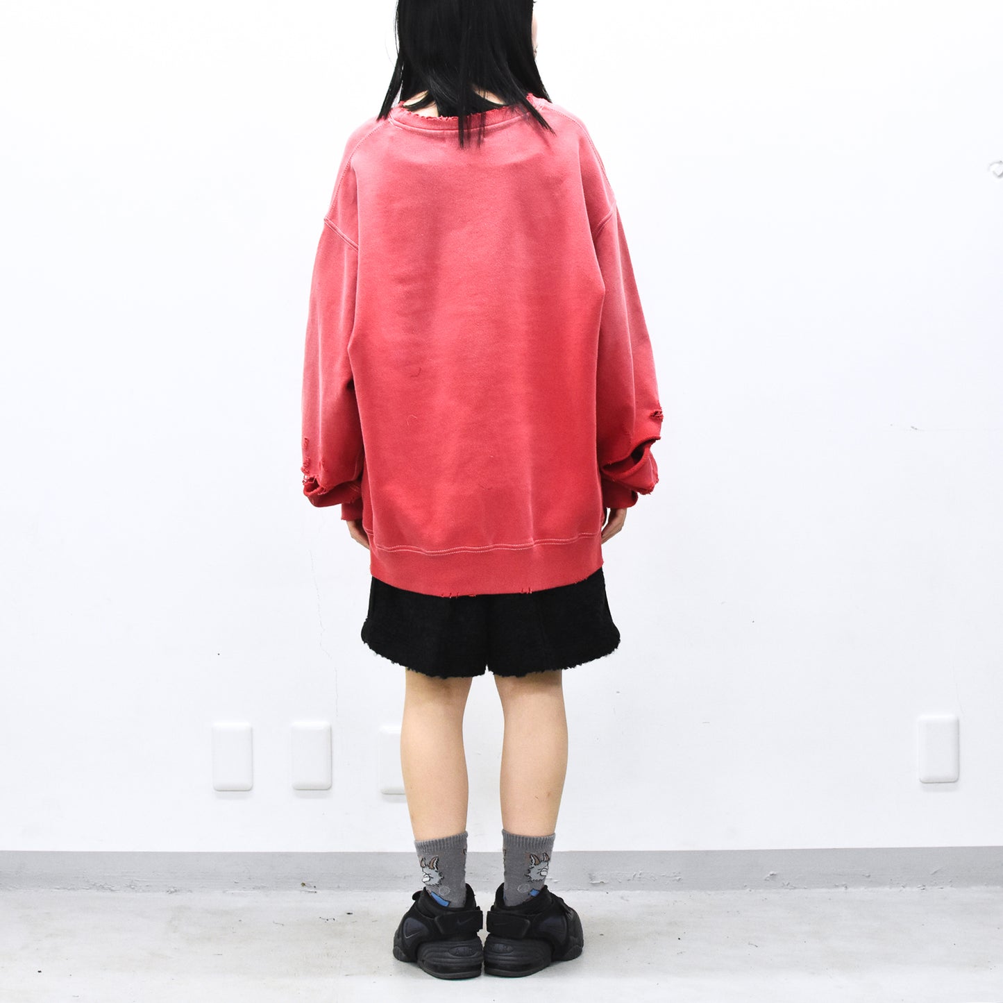 THE JEAN PIERRE / Pigment Grunge Destroy Sweat Shirt - FADE RED