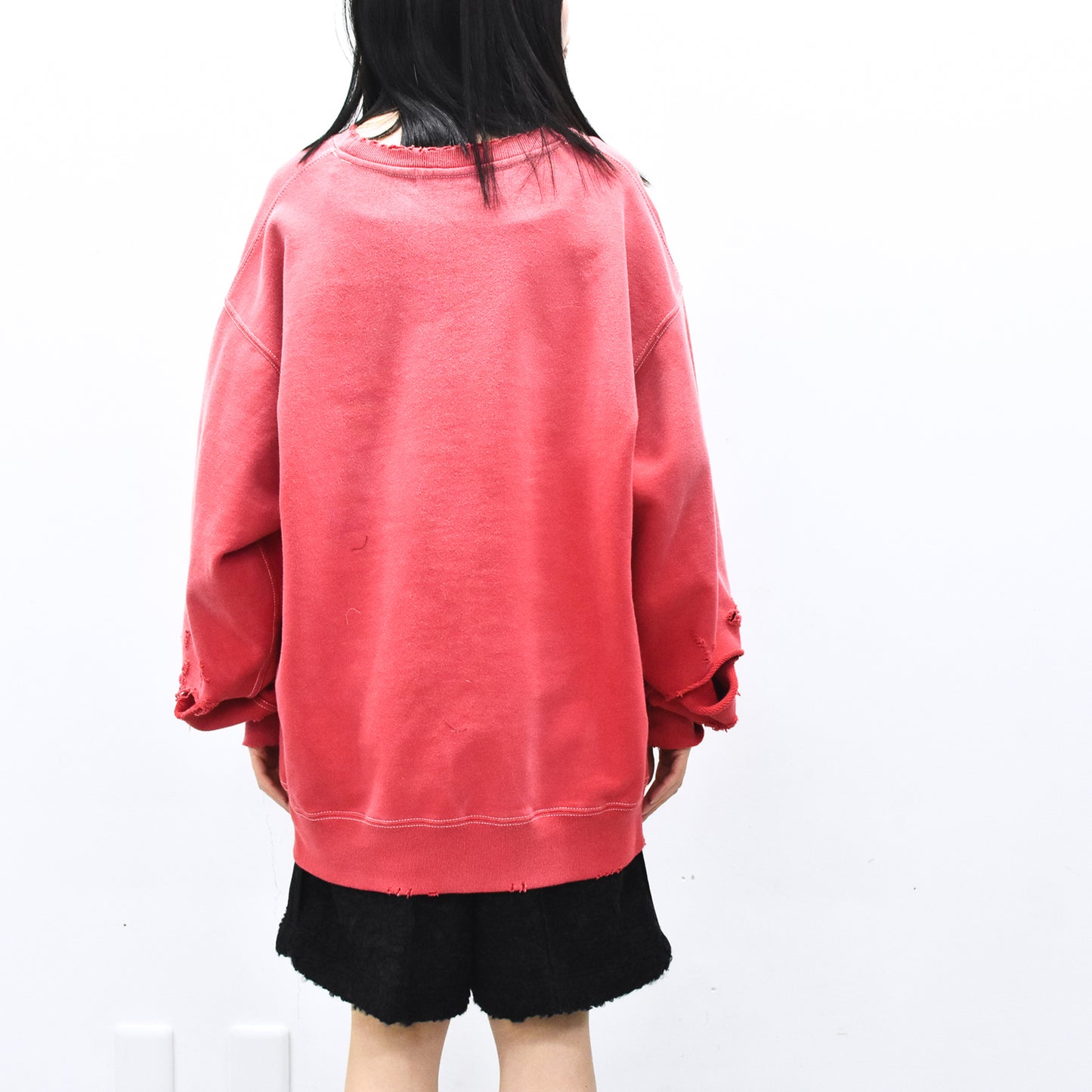 THE JEAN PIERRE / Pigment Grunge Destroy Sweat Shirt - FADE RED