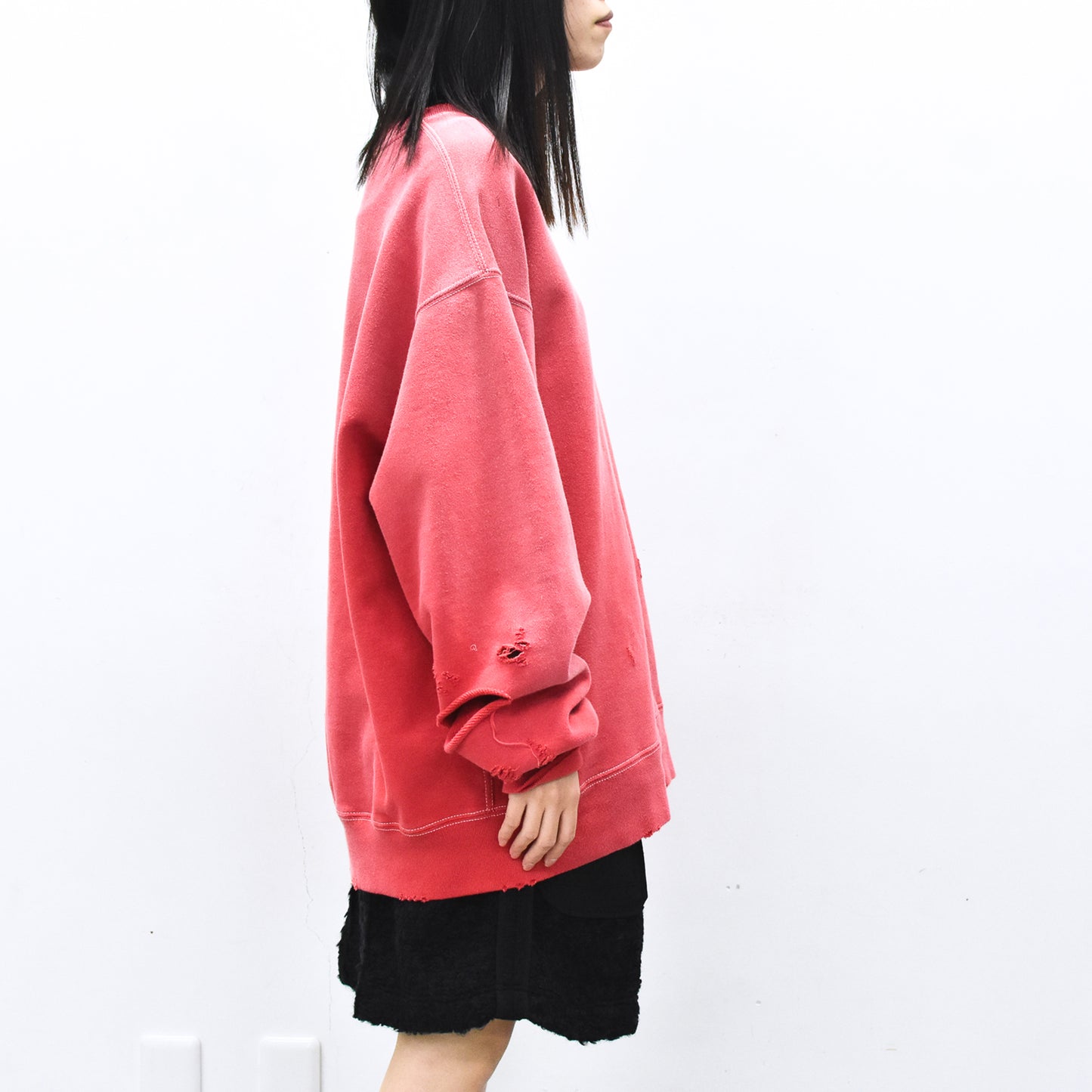 THE JEAN PIERRE / Pigment Grunge Destroy Sweat Shirt - FADE RED