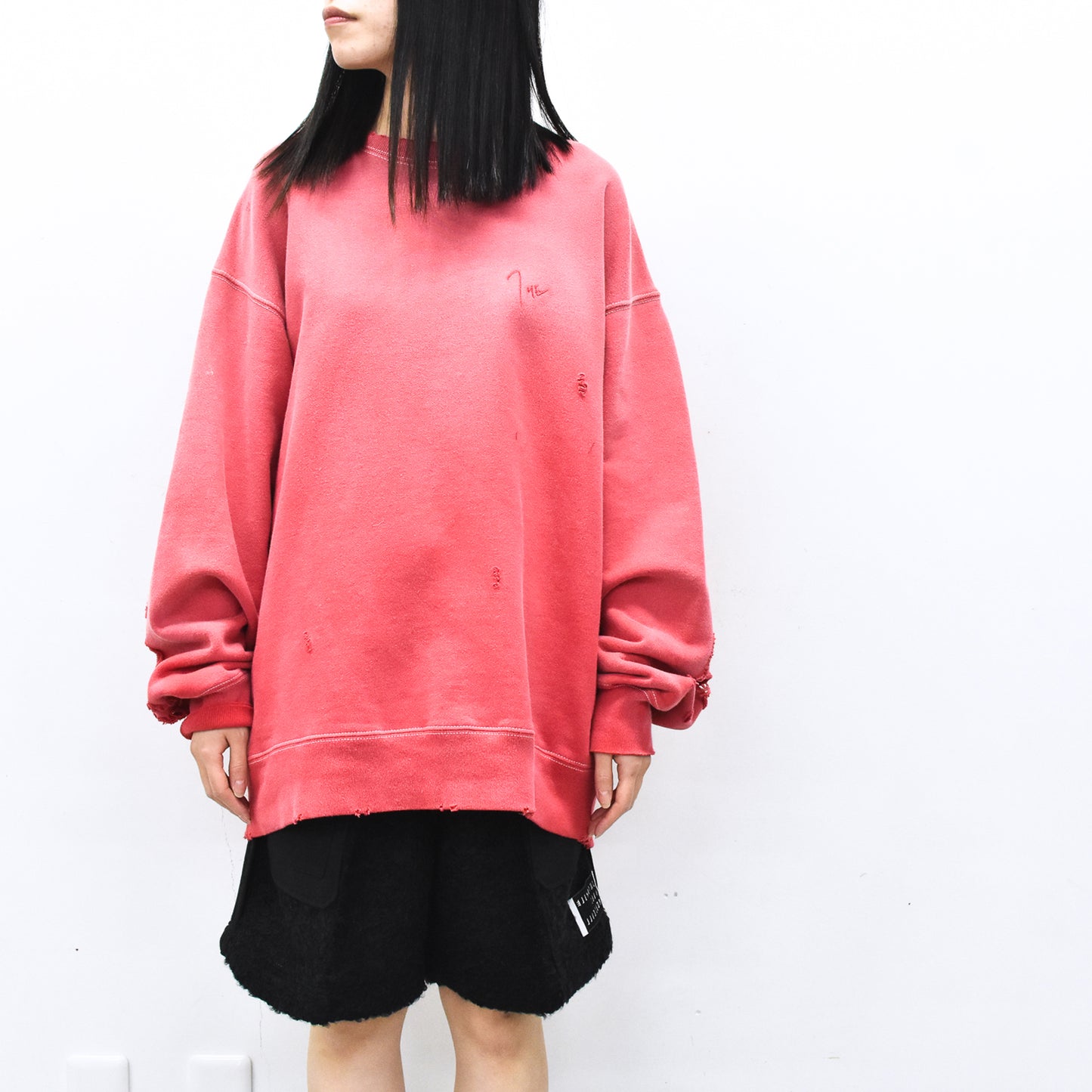 THE JEAN PIERRE / Pigment Grunge Destroy Sweat Shirt - FADE RED