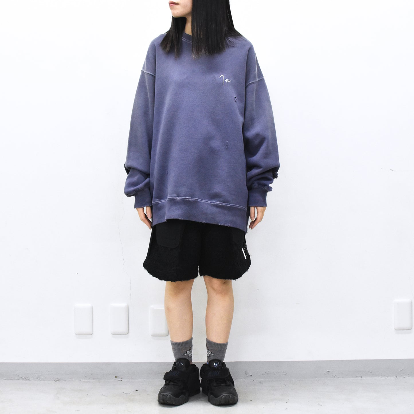 THE JEAN PIERRE / Pigment Grunge Destroy Sweat Shirt - FADE NAVY