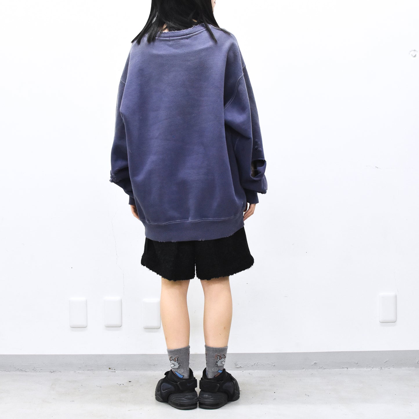 THE JEAN PIERRE / Pigment Grunge Destroy Sweat Shirt - FADE NAVY