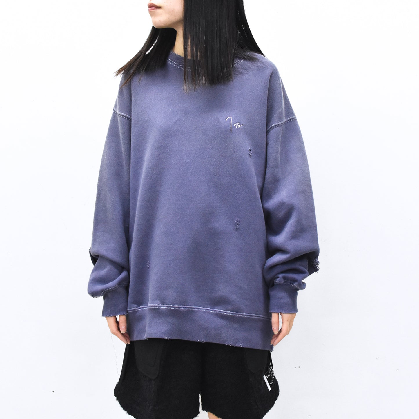 THE JEAN PIERRE / Pigment Grunge Destroy Sweat Shirt - FADE NAVY