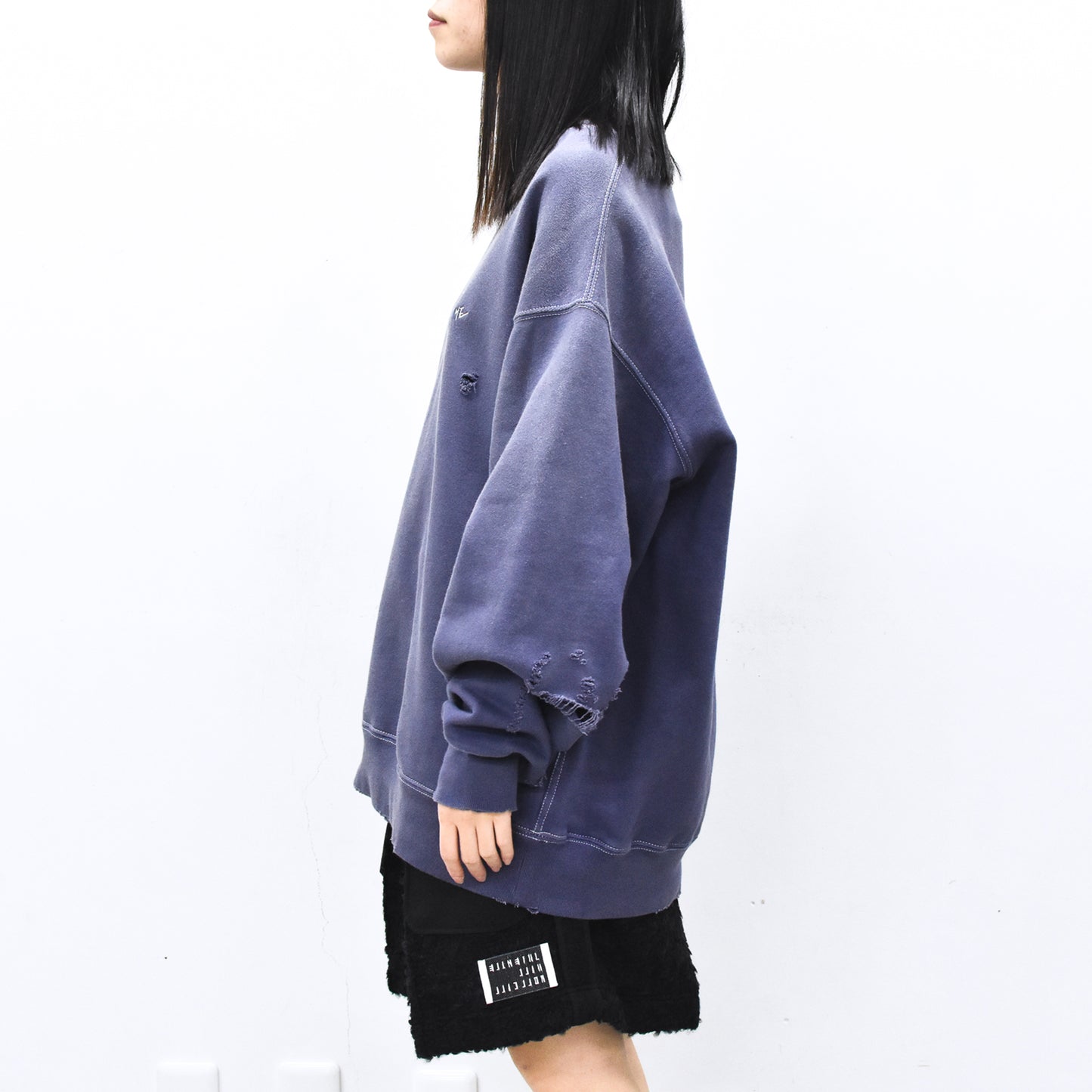 THE JEAN PIERRE / Pigment Grunge Destroy Sweat Shirt - FADE NAVY