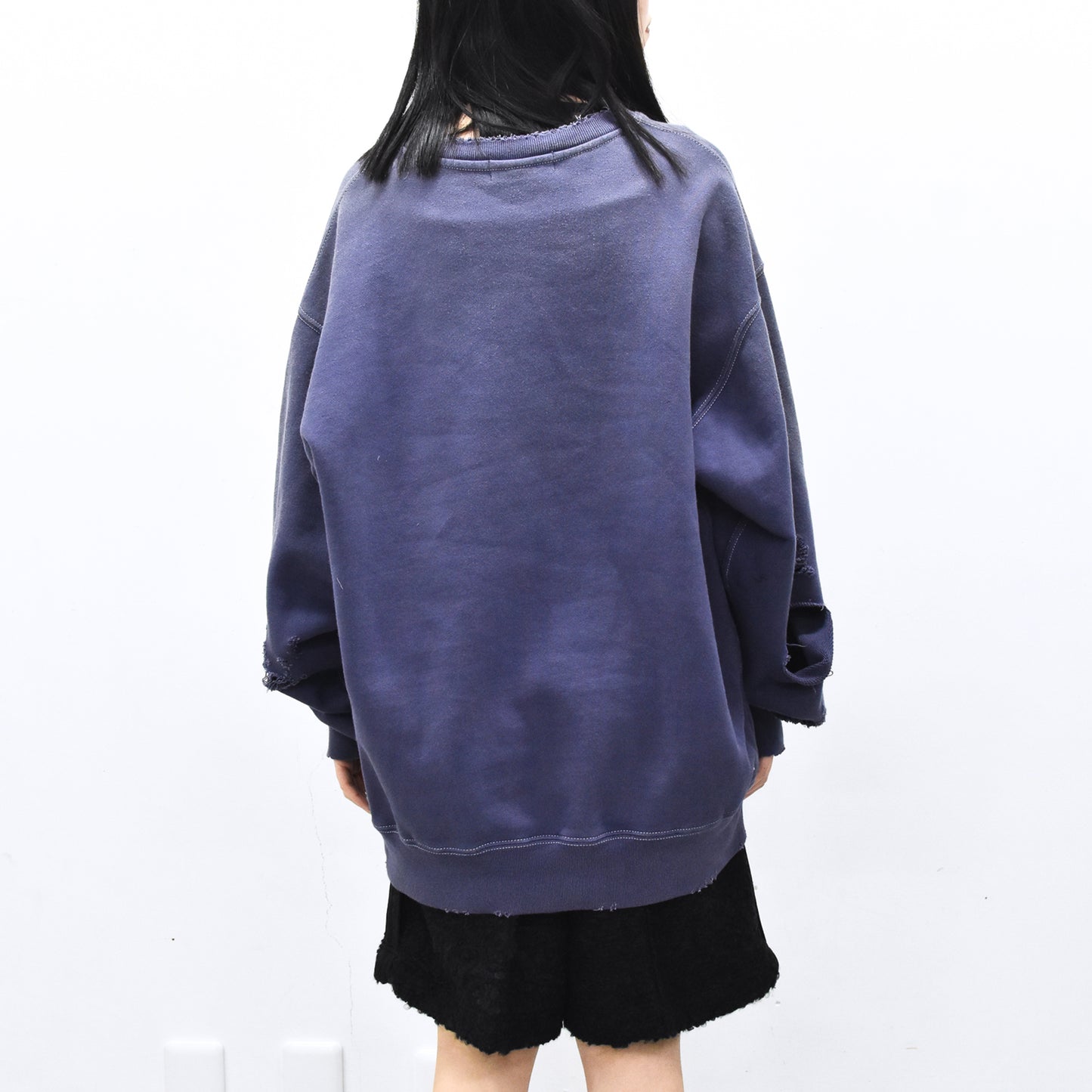 THE JEAN PIERRE / Pigment Grunge Destroy Sweat Shirt - FADE NAVY