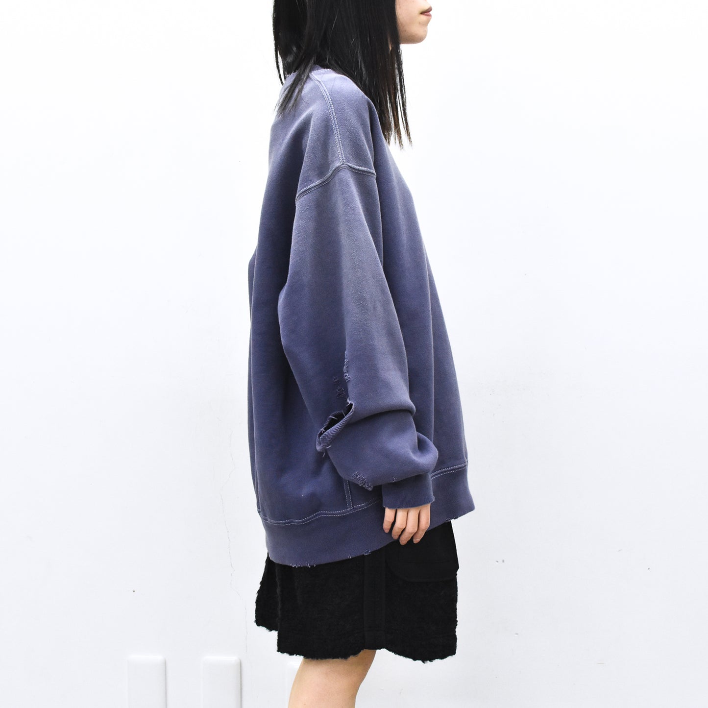 THE JEAN PIERRE / Pigment Grunge Destroy Sweat Shirt - FADE NAVY