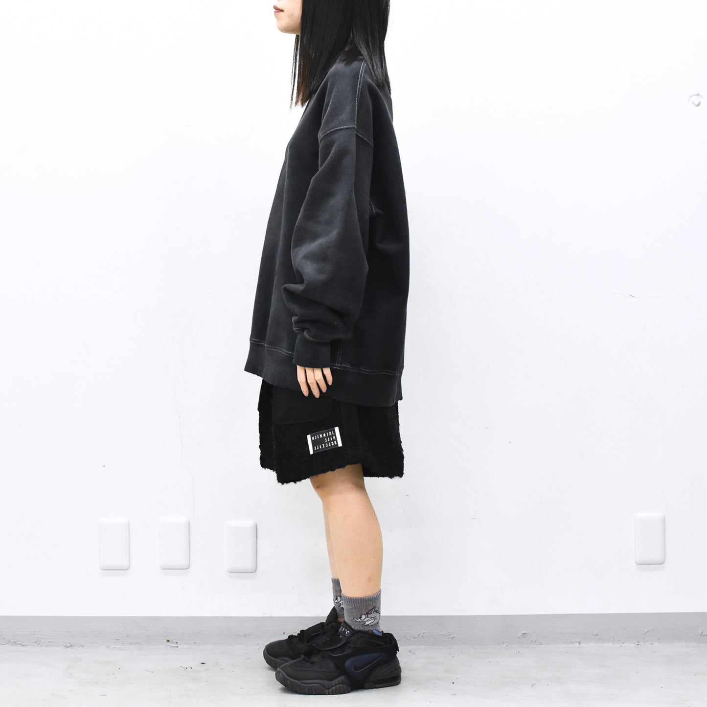 THE JEAN PIERRE / Pigment Grunge Destroy Sweat Shirt - FADE BLK