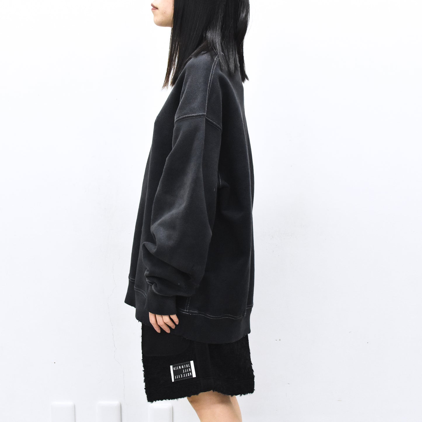 THE JEAN PIERRE / Pigment Grunge Destroy Sweat Shirt - FADE BLK