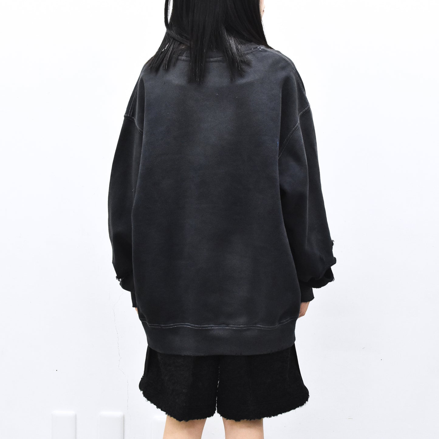 THE JEAN PIERRE / Pigment Grunge Destroy Sweat Shirt - FADE BLK