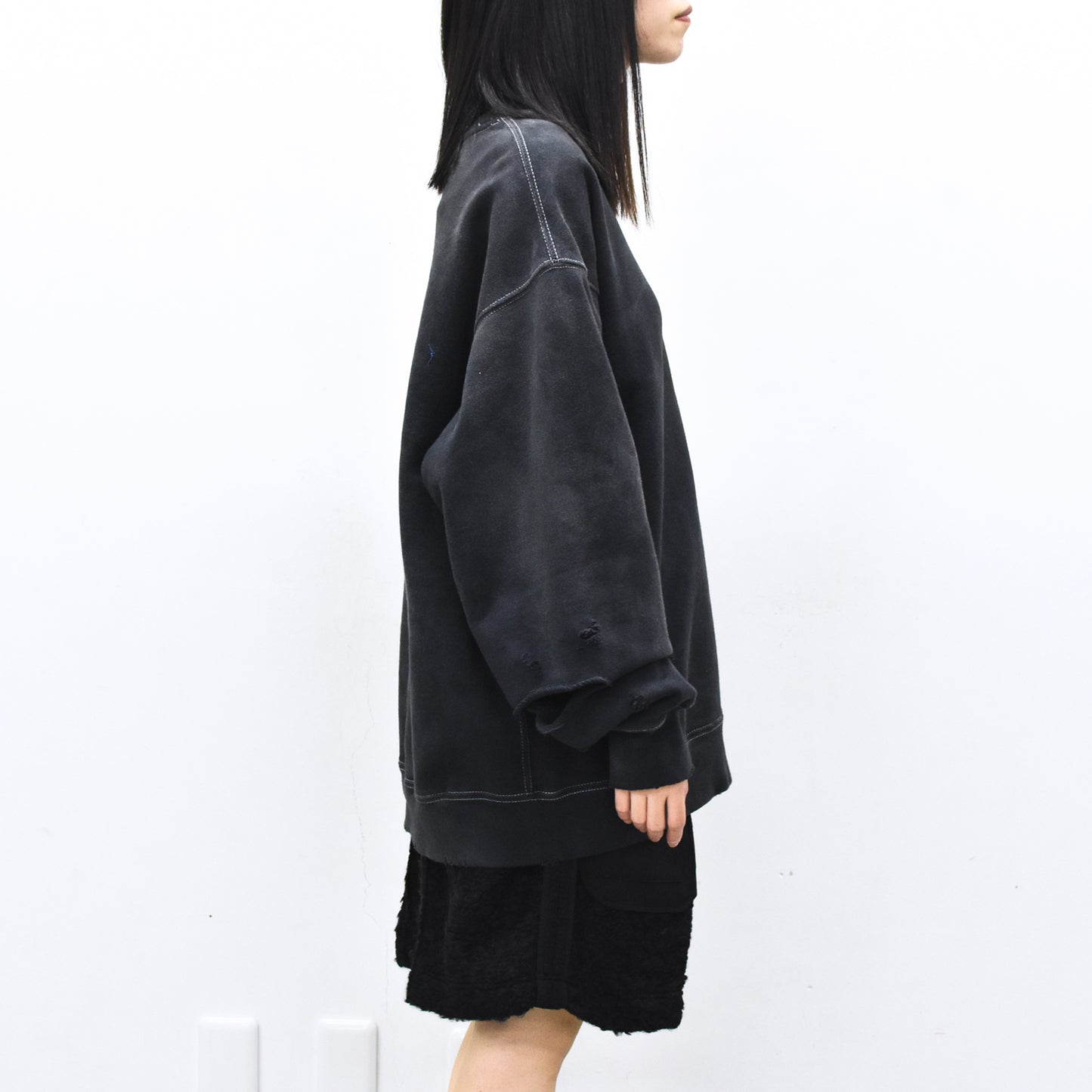 THE JEAN PIERRE / Pigment Grunge Destroy Sweat Shirt - FADE BLK