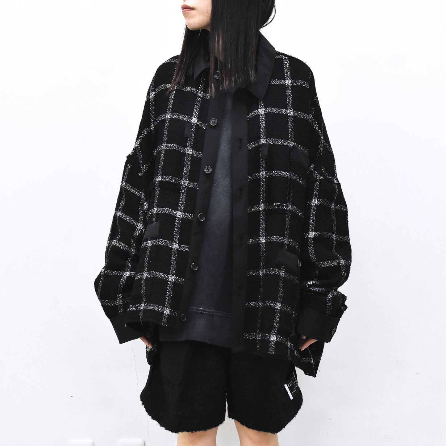 THE JEAN PIERRE / 11XL Tear Off Sheer Tweed Jacket - BLACK