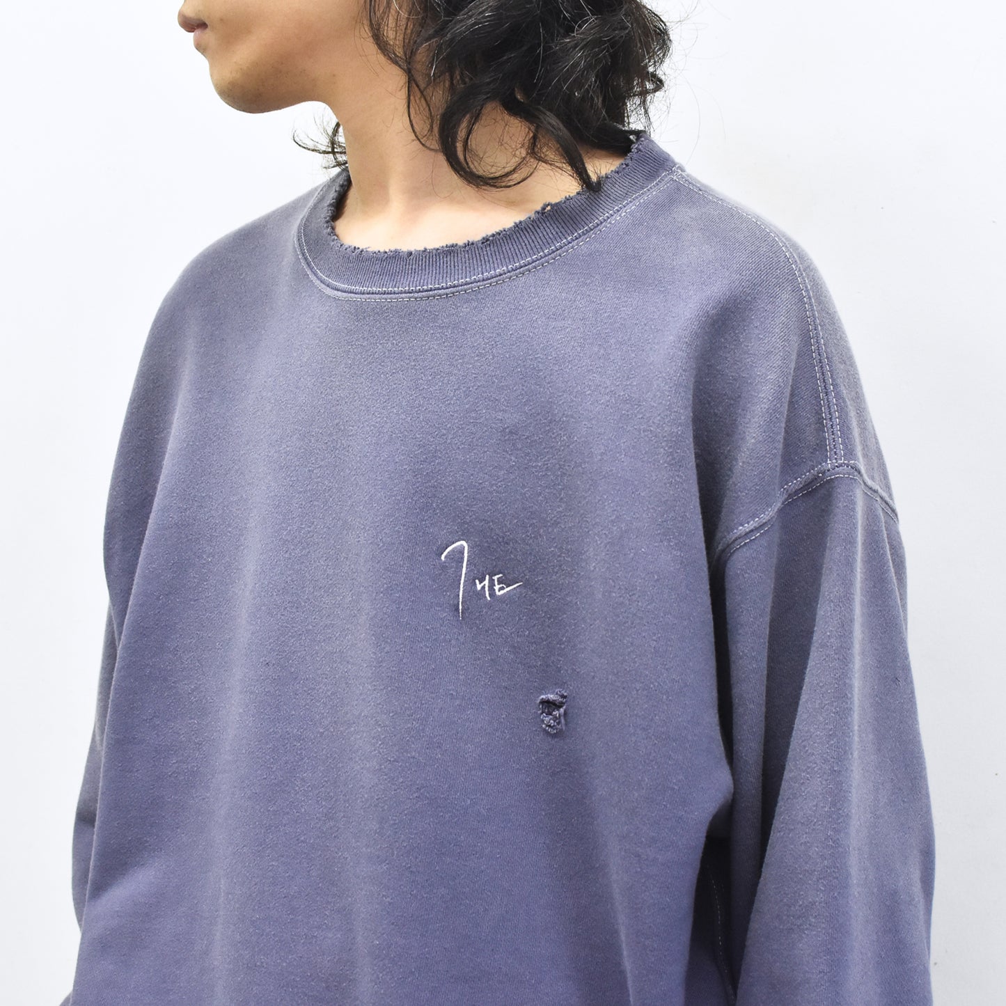 THE JEAN PIERRE / Pigment Grunge Destroy Sweat Shirt - FADE NAVY