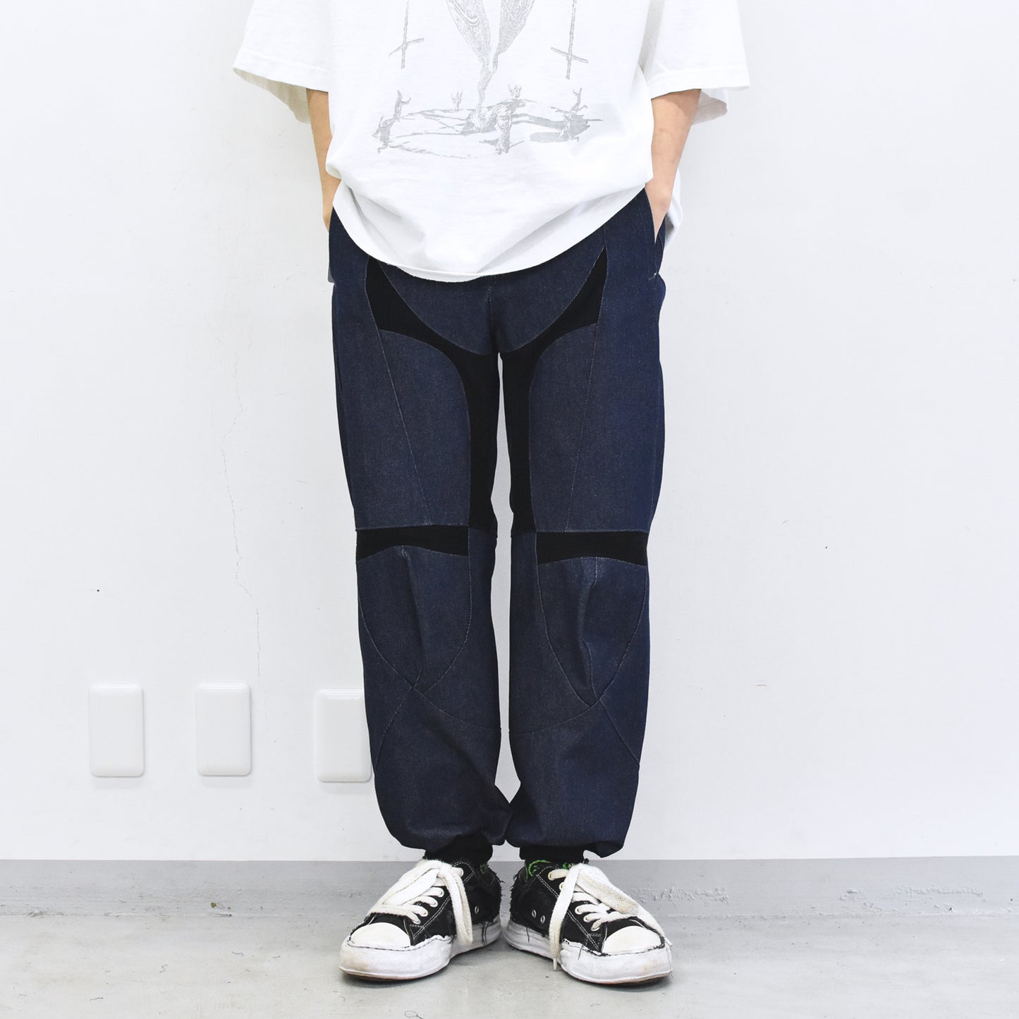 BODYSONG. / SPEEDING MOTORCYCLE DENIM TROUSERS - BLACK