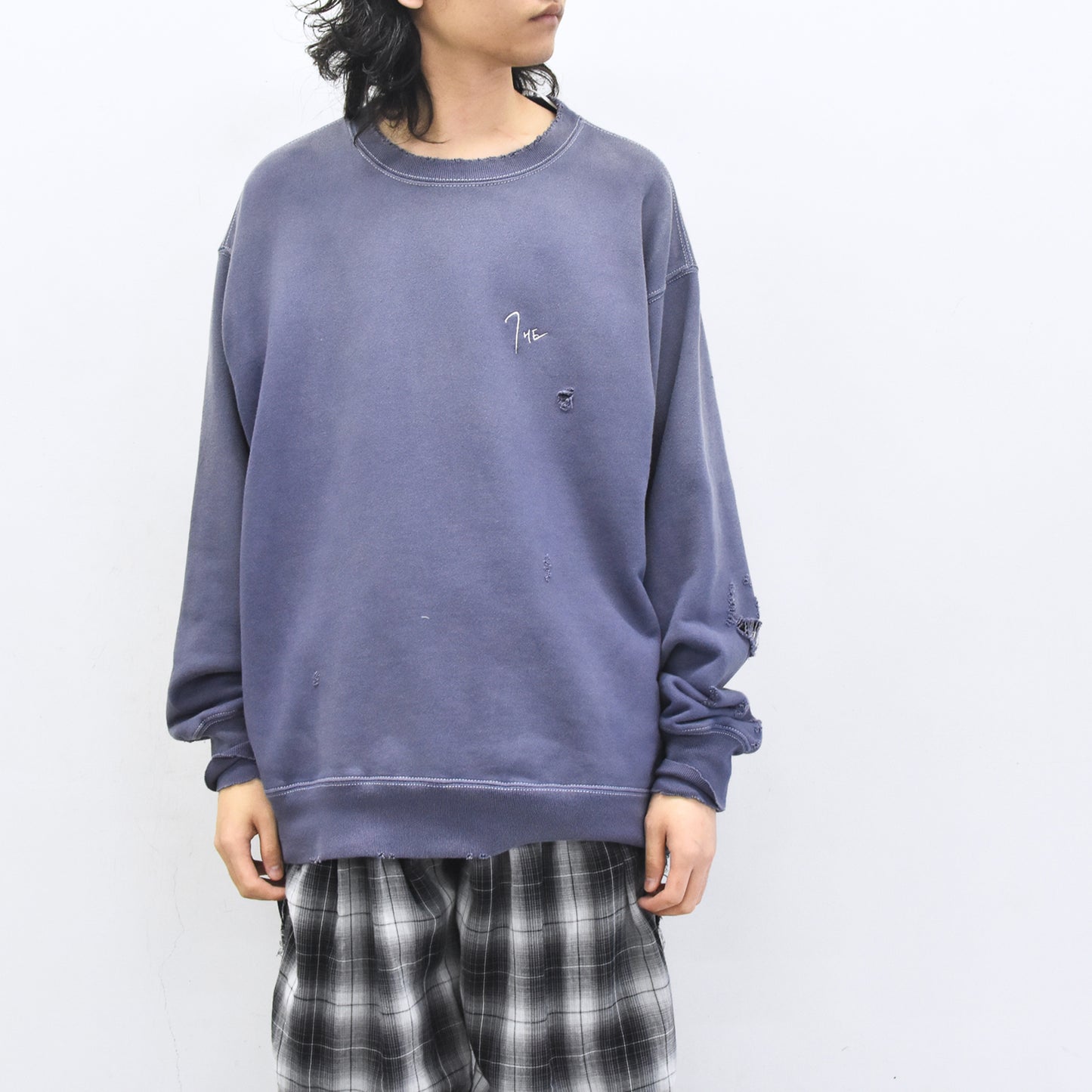 THE JEAN PIERRE / Pigment Grunge Destroy Sweat Shirt - FADE NAVY