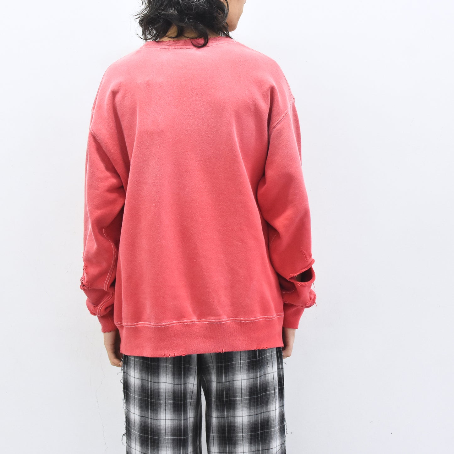 THE JEAN PIERRE / Pigment Grunge Destroy Sweat Shirt - FADE RED