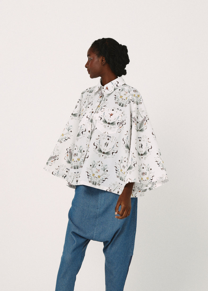 BEDSIDEDRAMA / Dance In The Garden Cape Shirt - NATURAL