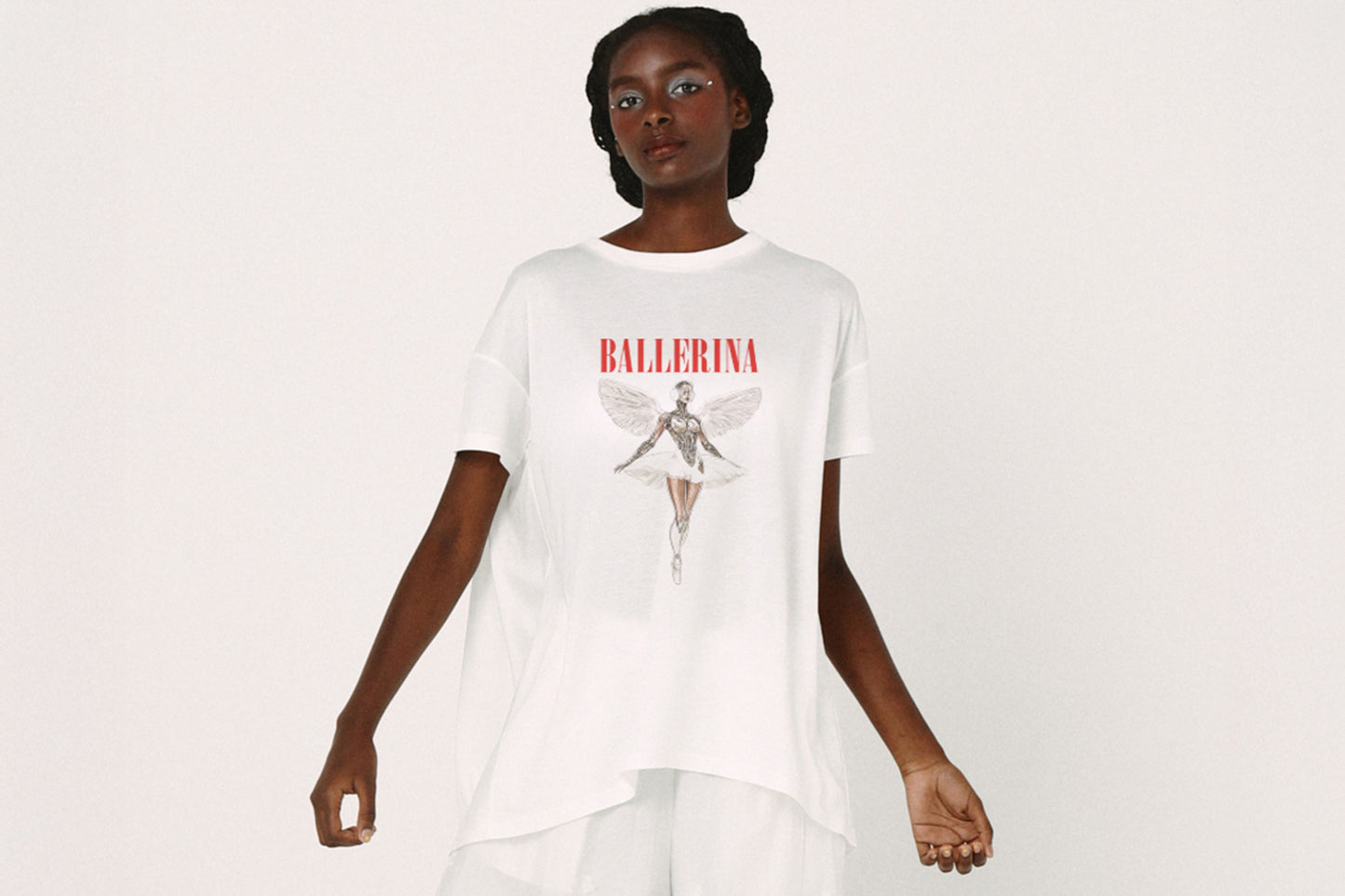 BEDSIDEDRAMA / NEO BALLERINA Flare T-Shirt - WHITE