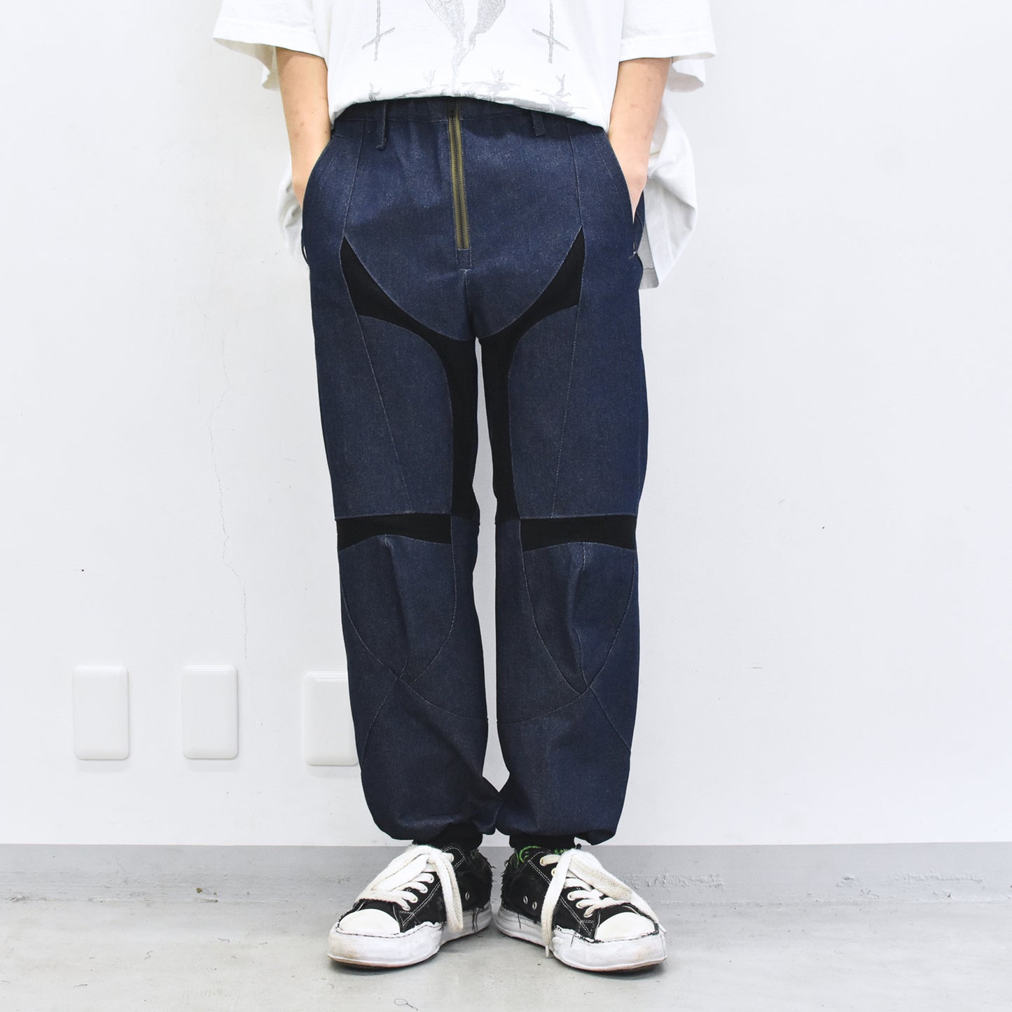 BODYSONG. / SPEEDING MOTORCYCLE DENIM TROUSERS - BLACK