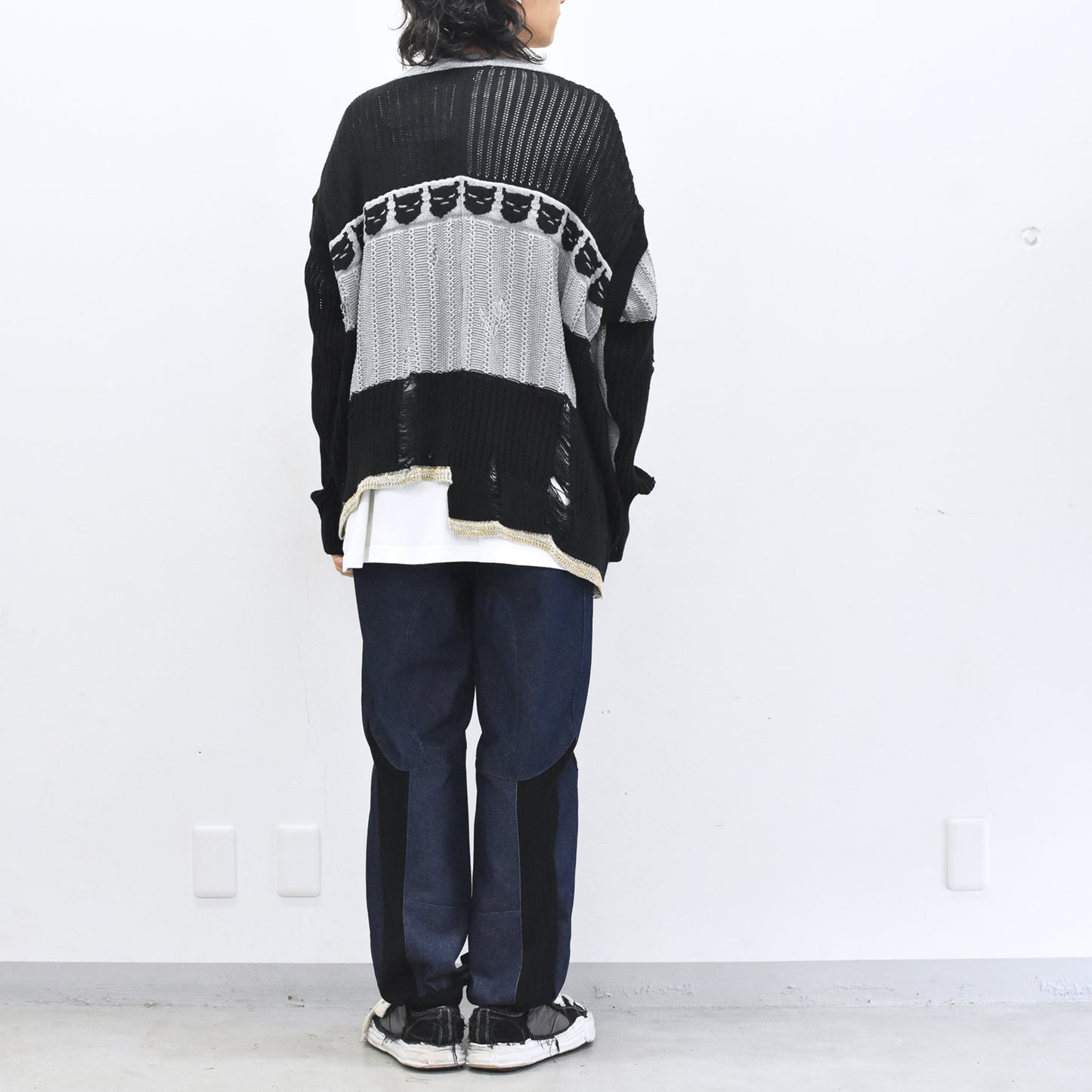BODYSONG. / REVERSIBLE DISTRESSED SUMMER KNIT CARDIGAN - BLACK