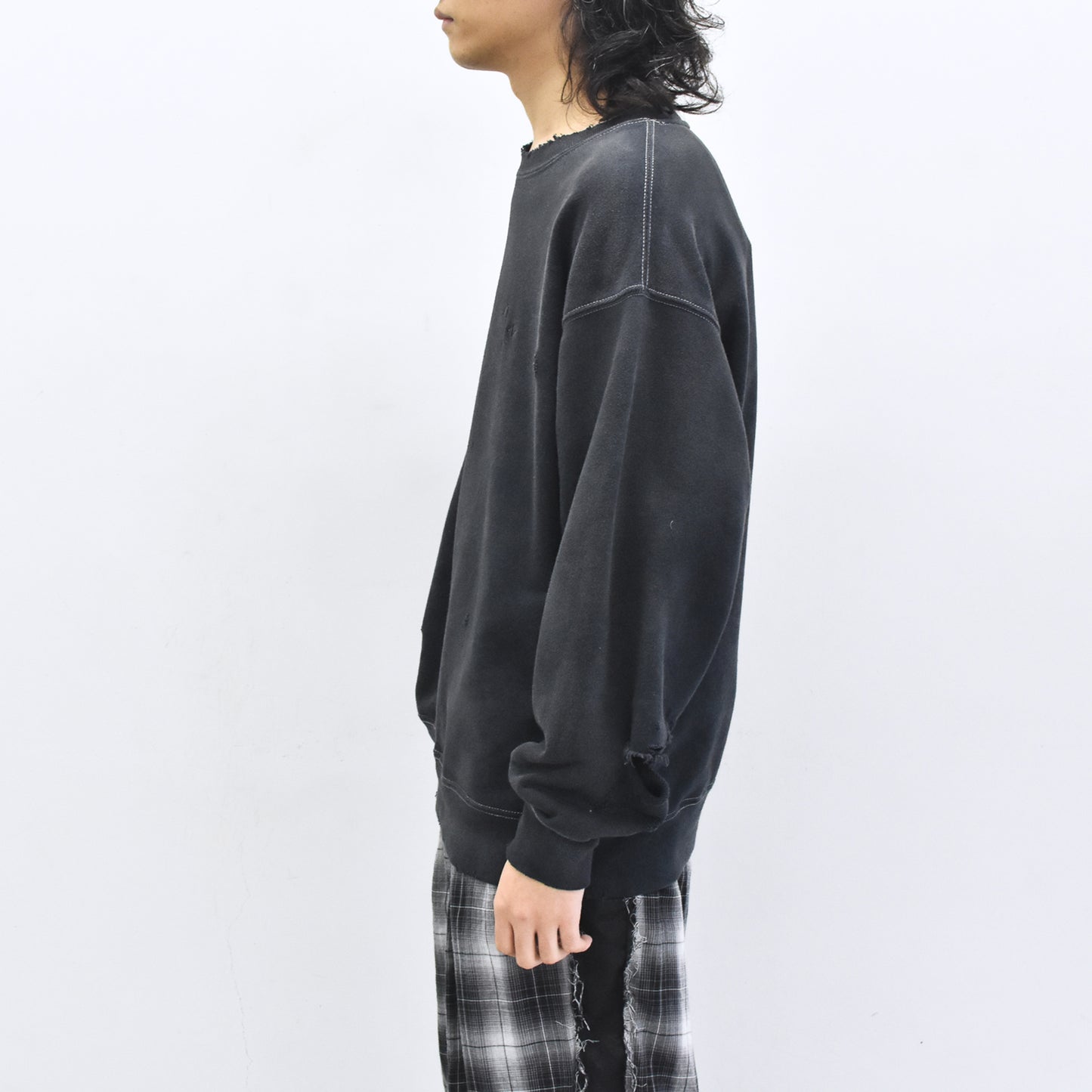 THE JEAN PIERRE / Pigment Grunge Destroy Sweat Shirt - FADE BLK