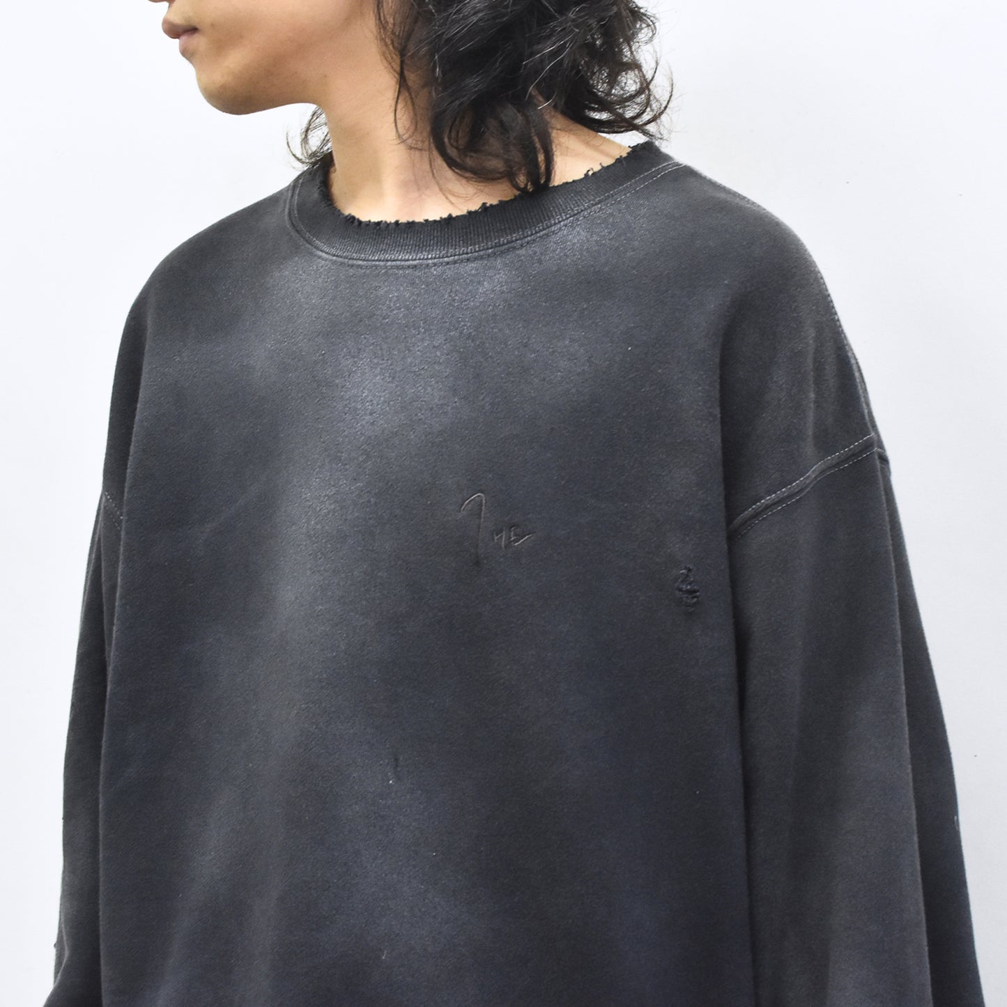 THE JEAN PIERRE / Pigment Grunge Destroy Sweat Shirt - FADE BLK