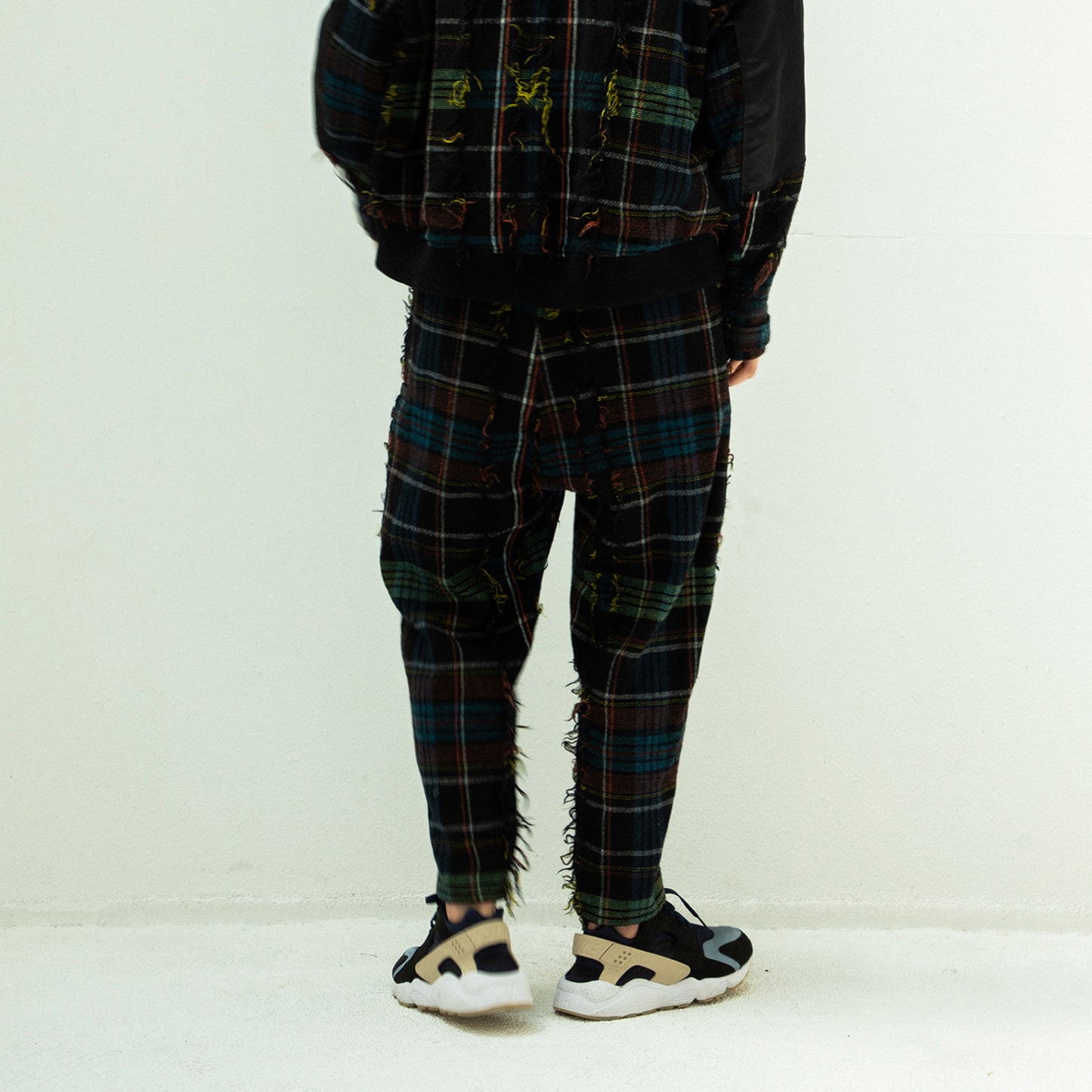 STOF / 先行予約 FRINGE WOOL CHECK WIDE SLACKS - BLACK