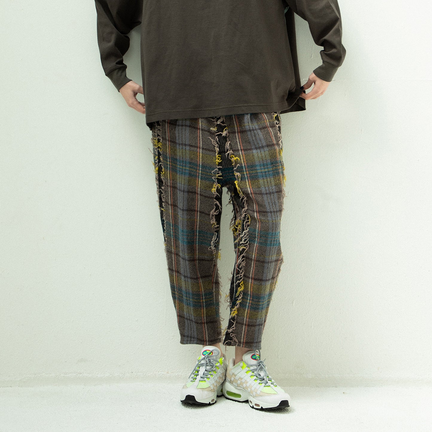 STOF / 先行予約 FRINGE WOOL CHECK WIDE SLACKS - BEIGE