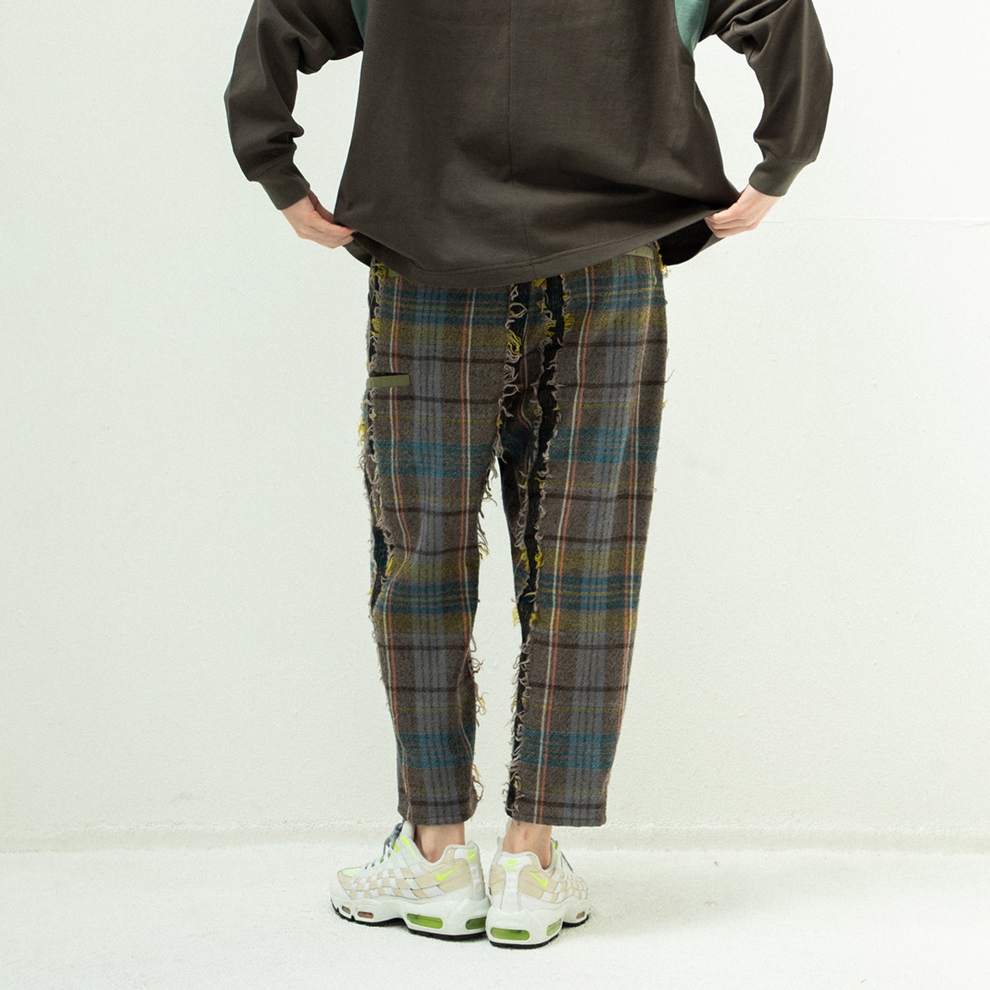 STOF / 先行予約 FRINGE WOOL CHECK WIDE SLACKS - BEIGE