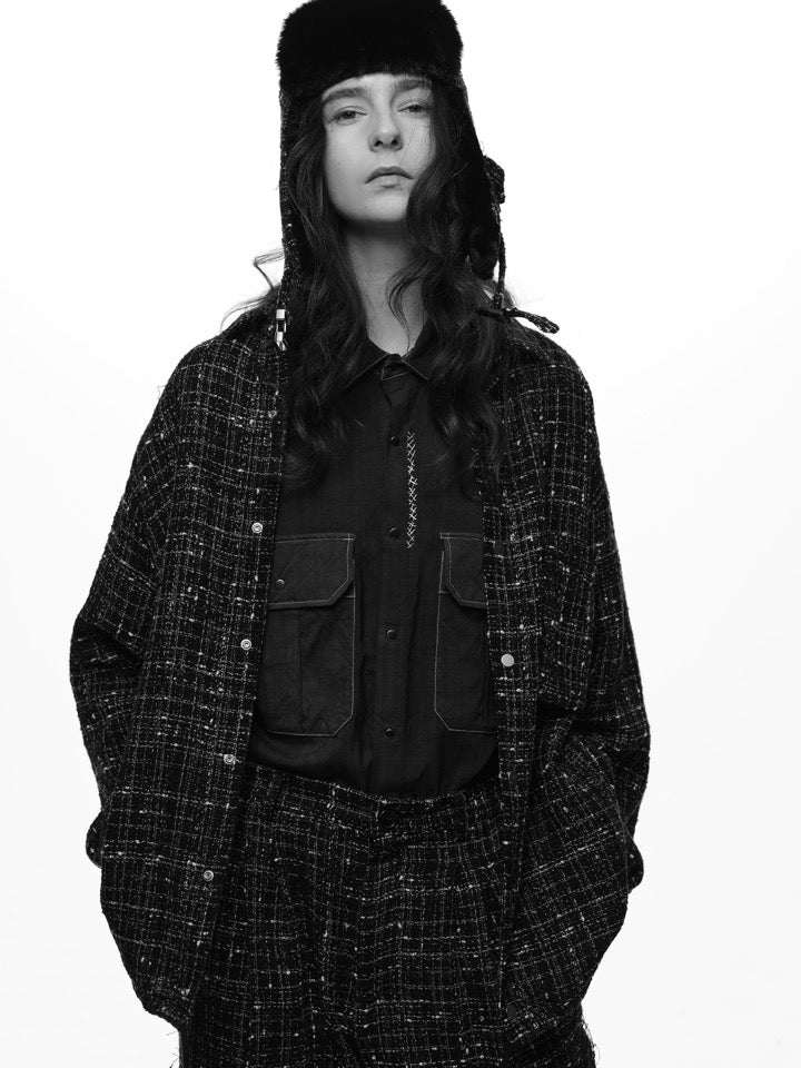 THE JEAN PIERRE / Tweed Dove Coach Shirt - MIDNIGHT BLK