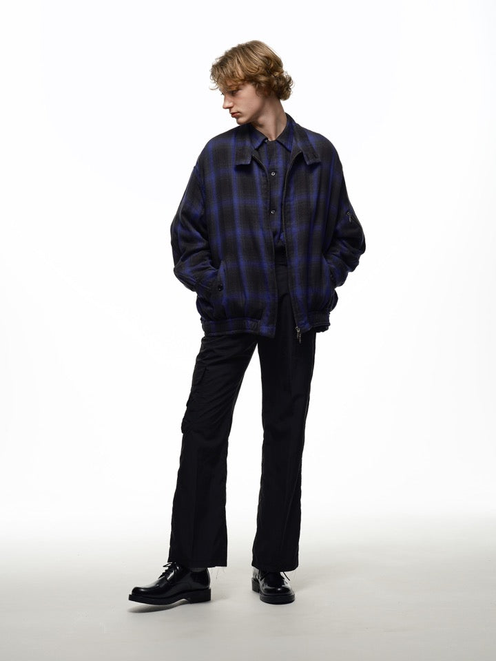 THE JEAN PIERRE / Glitter Plaid Harrington Jacket - SKY BLUE