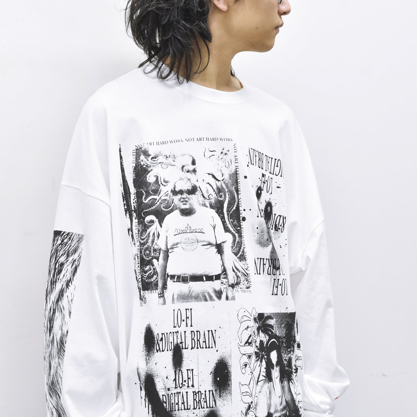 FUMEI / LO-FI & DIGITAL BRAIN L/S T-SHIRT - WHITE