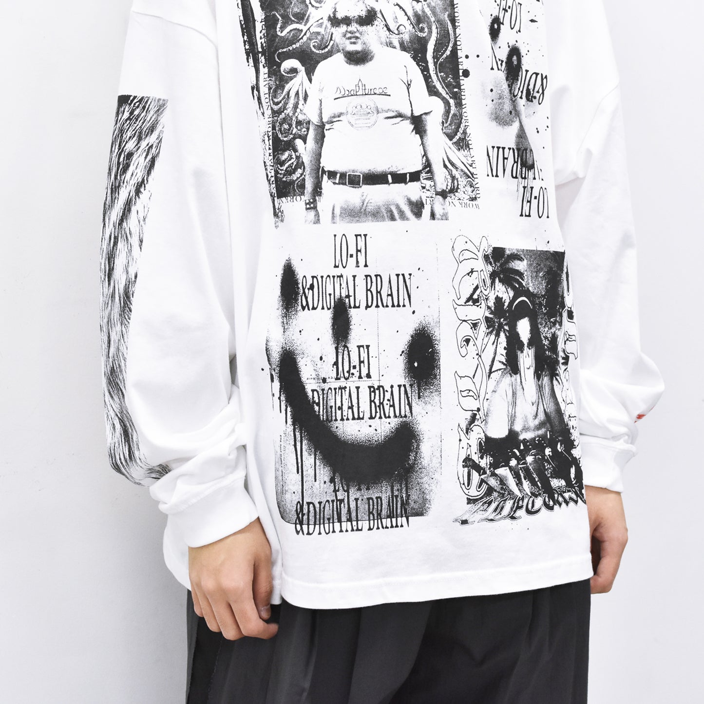 FUMEI / LO-FI & DIGITAL BRAIN L/S T-SHIRT - WHITE