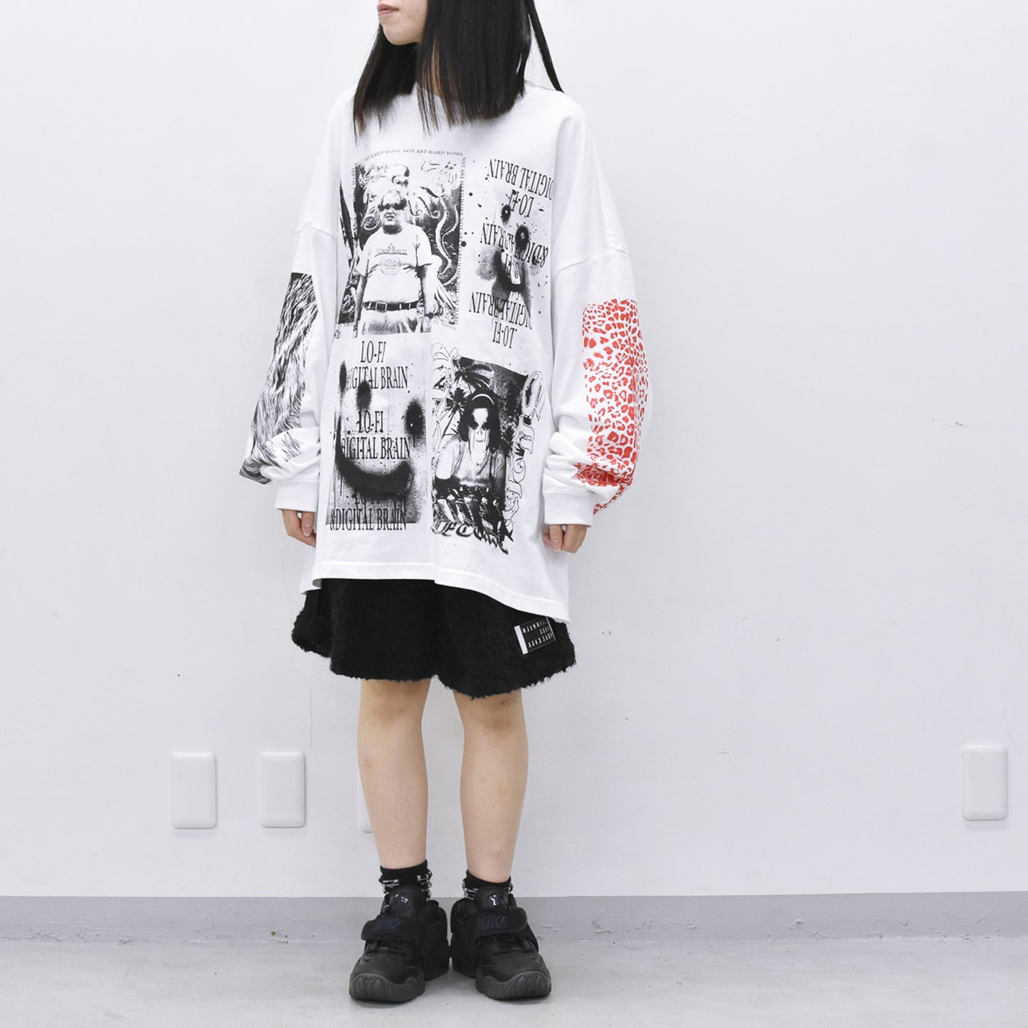 FUMEI / LO-FI & DIGITAL BRAIN L/S T-SHIRT - WHITE