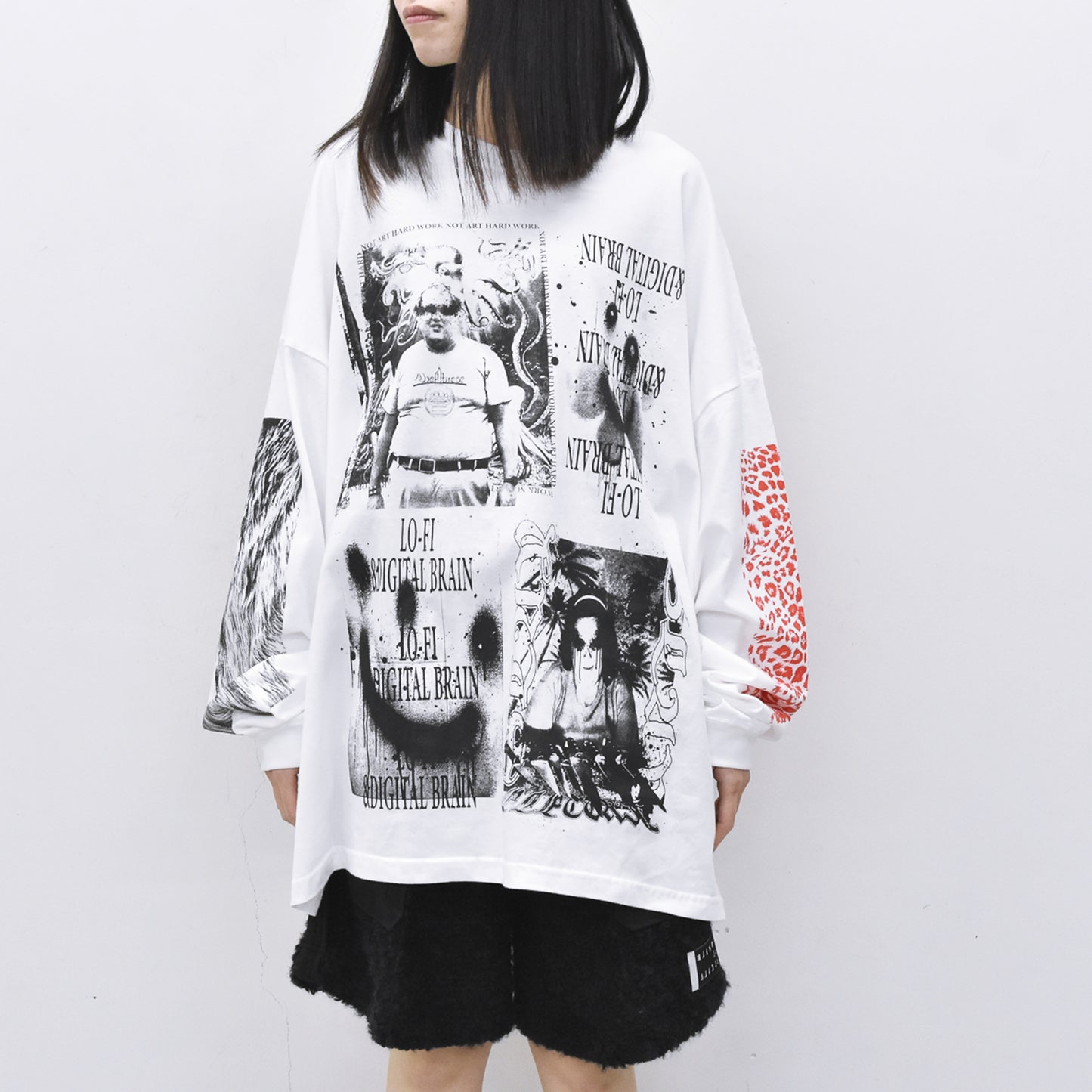 FUMEI / LO-FI & DIGITAL BRAIN L/S T-SHIRT - WHITE