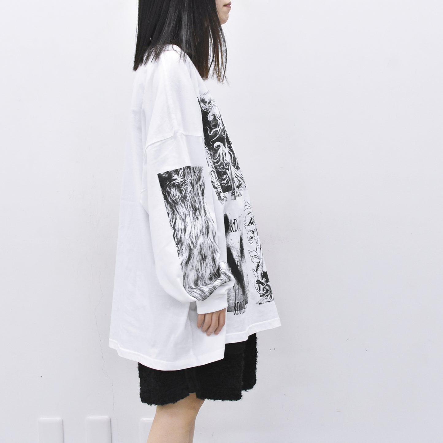 FUMEI / LO-FI & DIGITAL BRAIN L/S T-SHIRT - WHITE