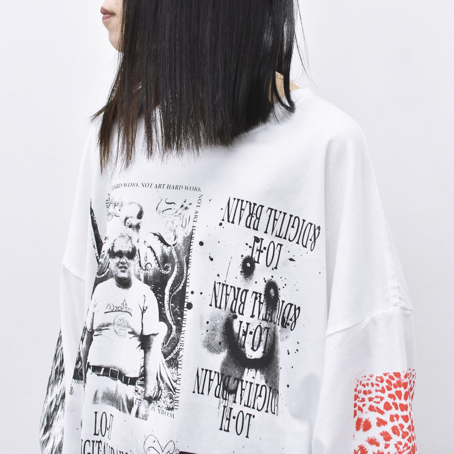 FUMEI / LO-FI & DIGITAL BRAIN L/S T-SHIRT - WHITE